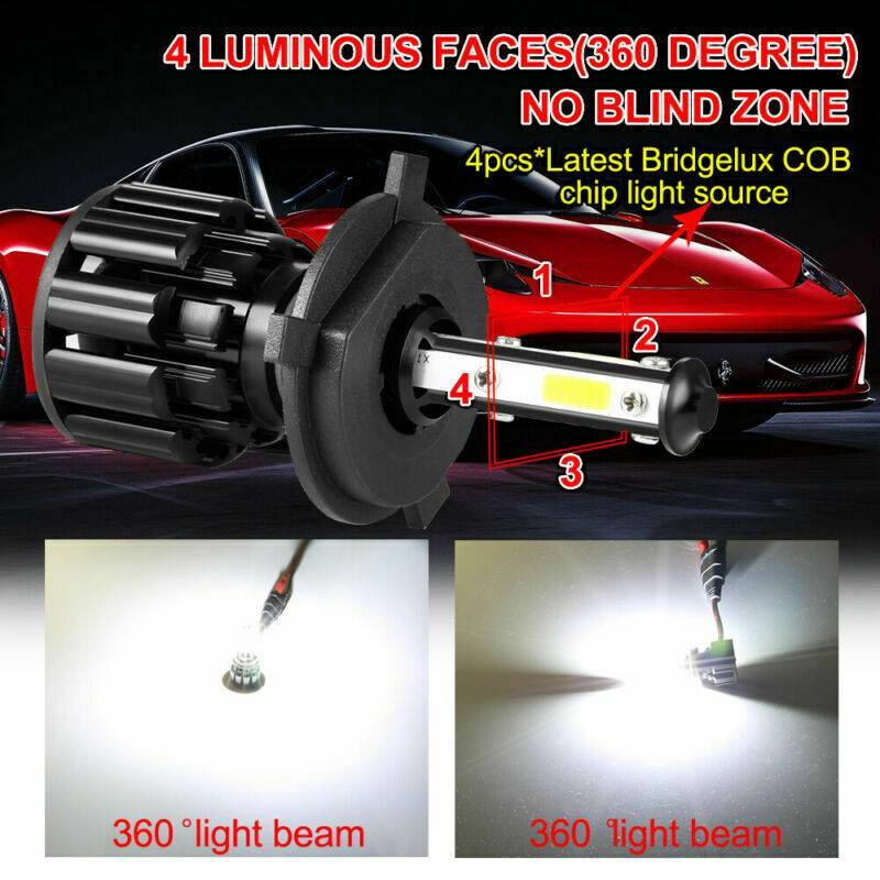 4PCS H4 9003 HB2 4-Side LED Headlight Bulbs Conversion Kit High Low Beam 6000K