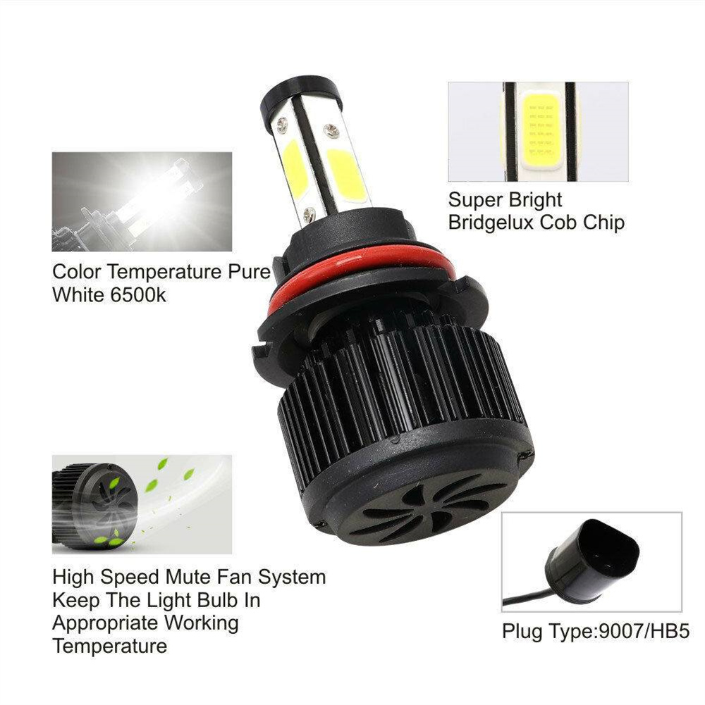 4Side 9007 HB5 LED Headlight Bulb High Low Beam Canbus Error 6000K 32000LM