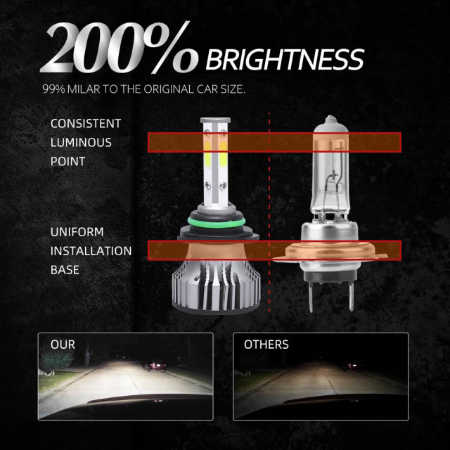 2 PCS LED Headlight Light Bulb 4 Side 9006 Low Beam Led Car Headlight White