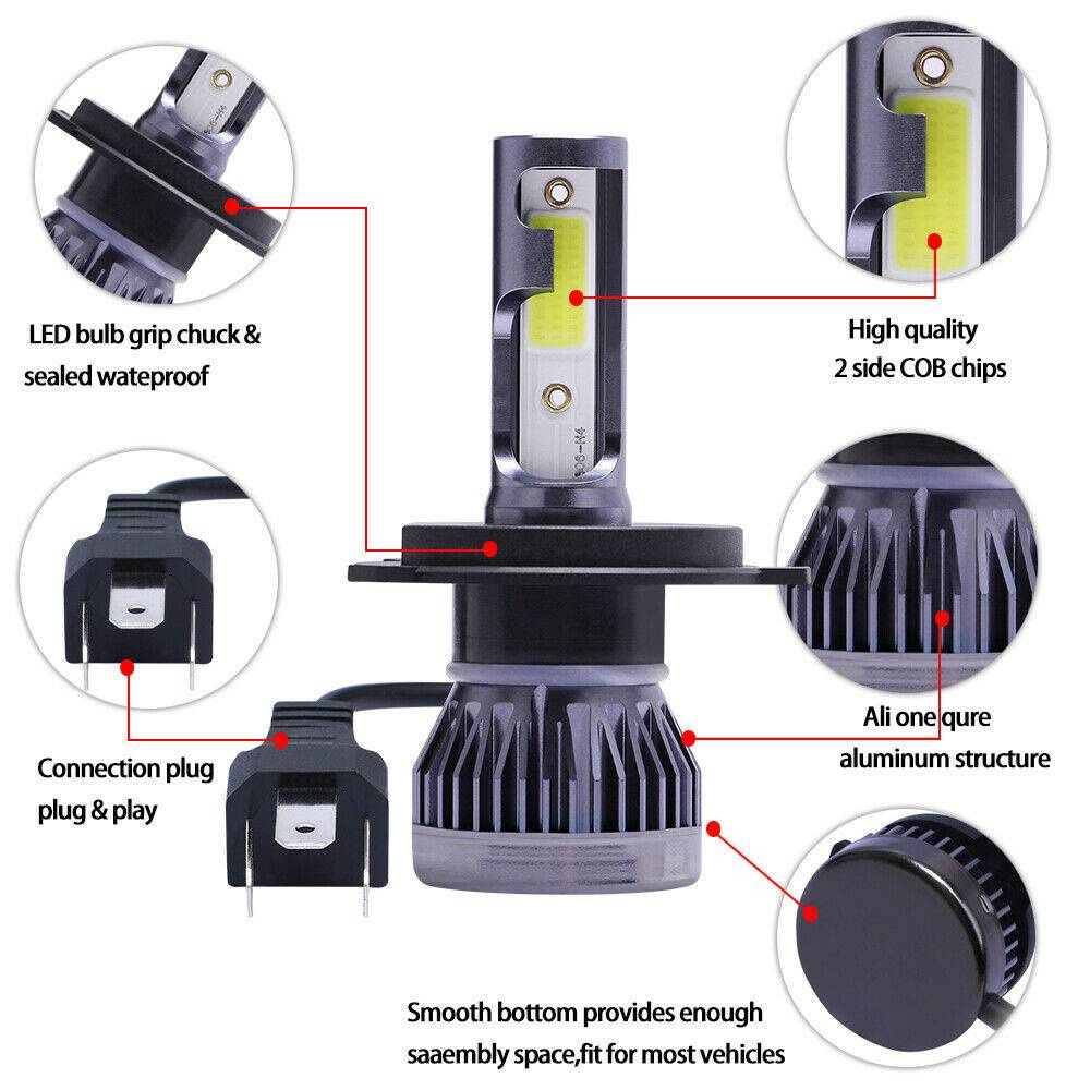 2PCS Mini H4 High Power LED HeadLight Bulbs High Low Beam 6000K