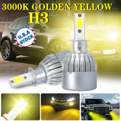 2x H3 3000K Yellow Fog Light LED Headlight Conversion Kit High Low Beam Bulbs