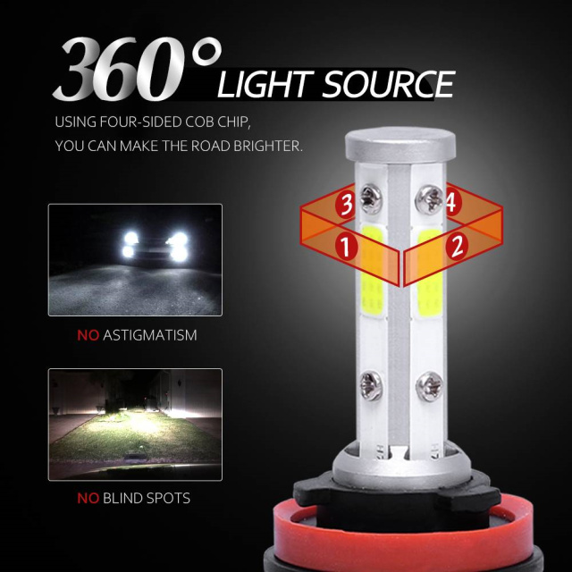 2 PCS H11/H8/H9 LED Headlight Light Bulb 4 Side Led Car Headlight White