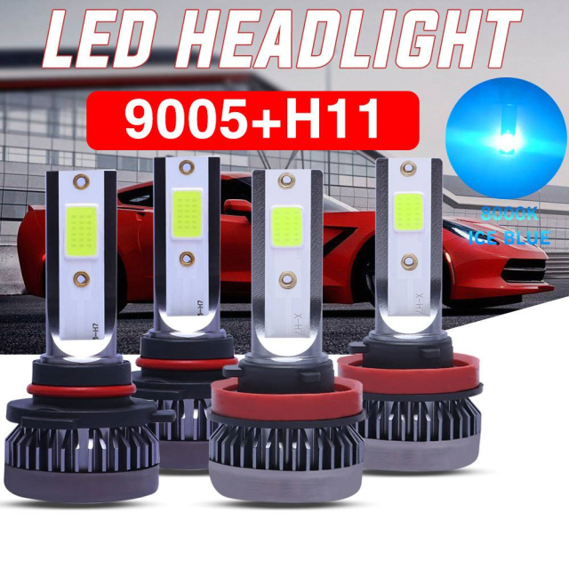 4xMini 9005 +H11 LED Headlight Kit Combo Total 220W 44000LM High Low Beam 8000K