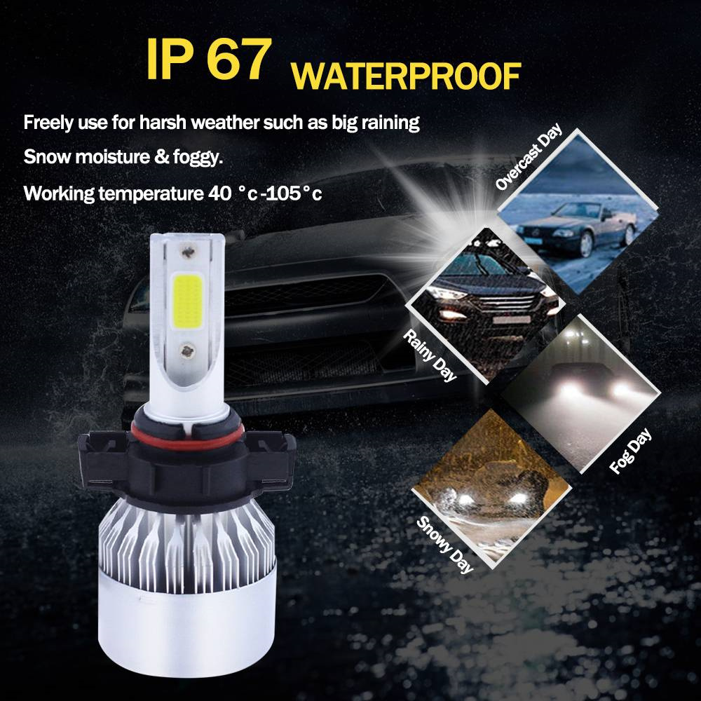 2x 5202/H16/9009 100W COB LED Headlight Bulbs High Low Beam Fog Light White