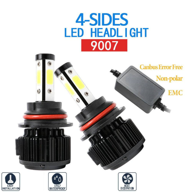 4Side 9007 HB5 LED Headlight Bulb High Low Beam Canbus Error 6000K 32000LM