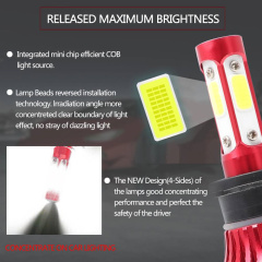 2x 4side H7 LED Headlight Bulbs Conversion Kit 72W 16000LM 6000K Hi/Lo Beam