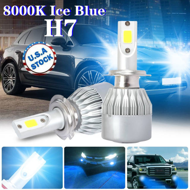 H7 100W 20000LM COB LED Headlight Conversion High Beam Bulbs 8000K Blue Light