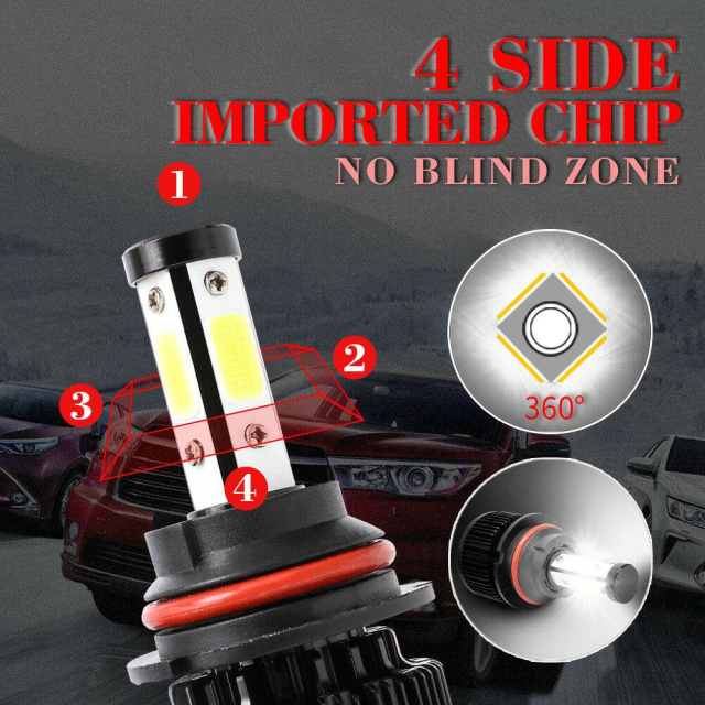 4Side 9007 HB5 LED Headlight Bulb High Low Beam Canbus Error 6000K 32000LM