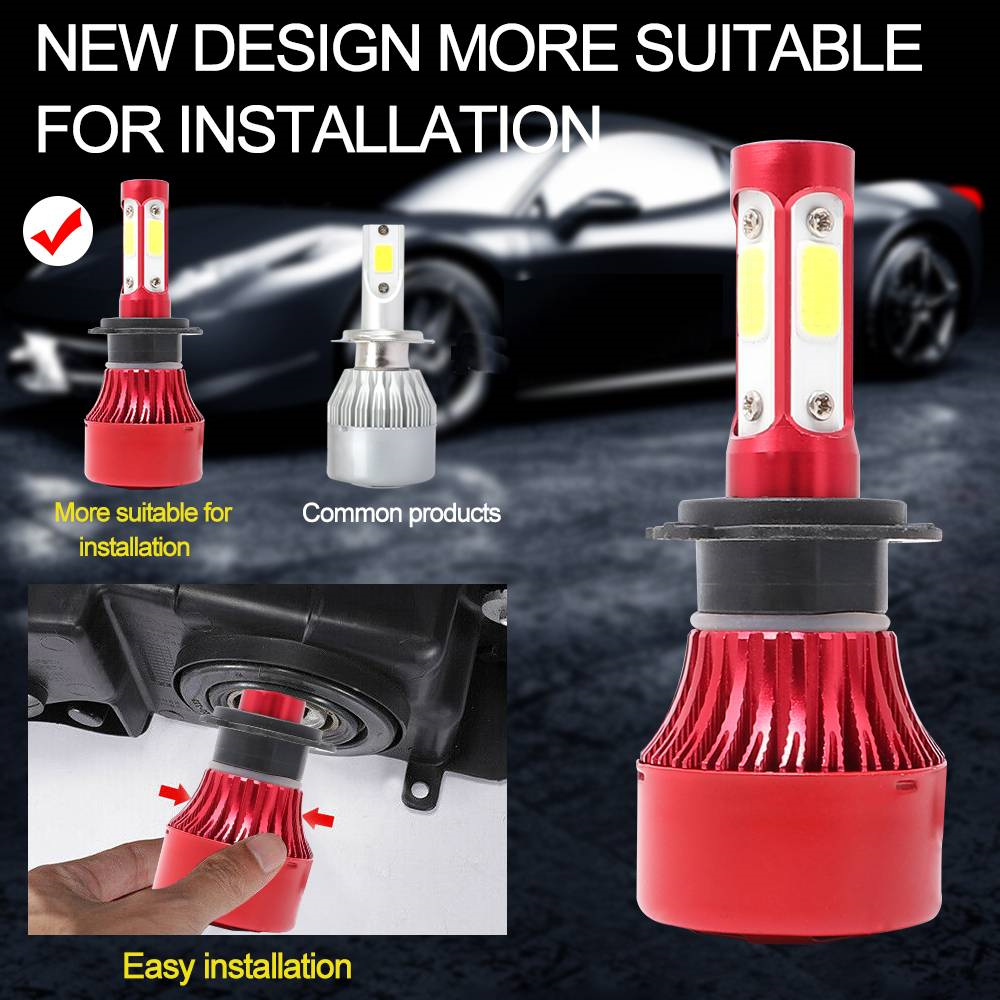 2x 4side H7 LED Headlight Bulbs Conversion Kit 72W 16000LM 6000K Hi/Lo Beam