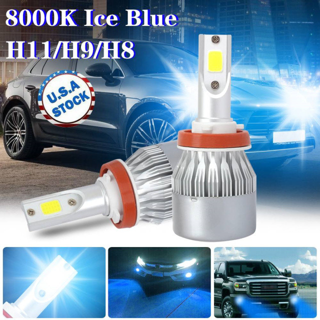 2x H11 H8 H9 LED Headlight Bulb 100W 20000LM High/Low Beam 8000K Ice Blue