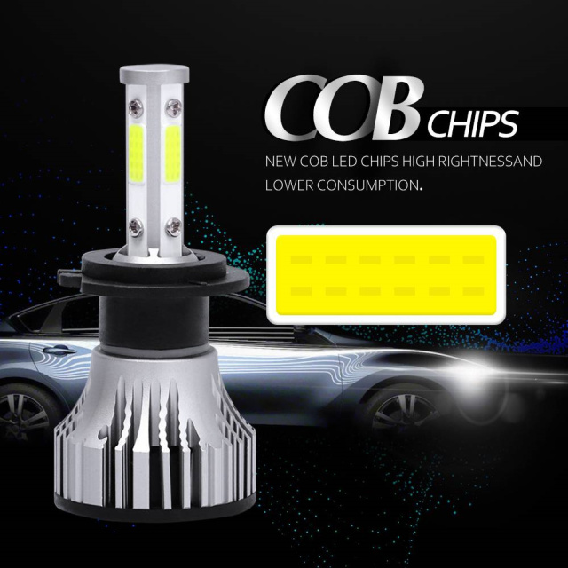 2pcs COB Chips Singel Beam 4-Sides LED HeadLights Bulbs Kit White