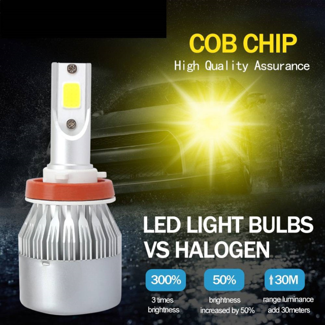 H11 H8 H9 3000K Golden Yellow High Power LED Headlight Bulbs High Low Beam Kit