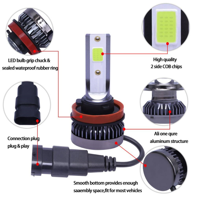 4xMini 9005 +H11 LED Headlight Kit Combo Total 220W 44000LM High Low Beam 8000K