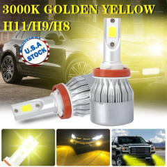 H11 H8 H9 3000K Golden Yellow High Power LED Headlight Bulbs High Low Beam Kit