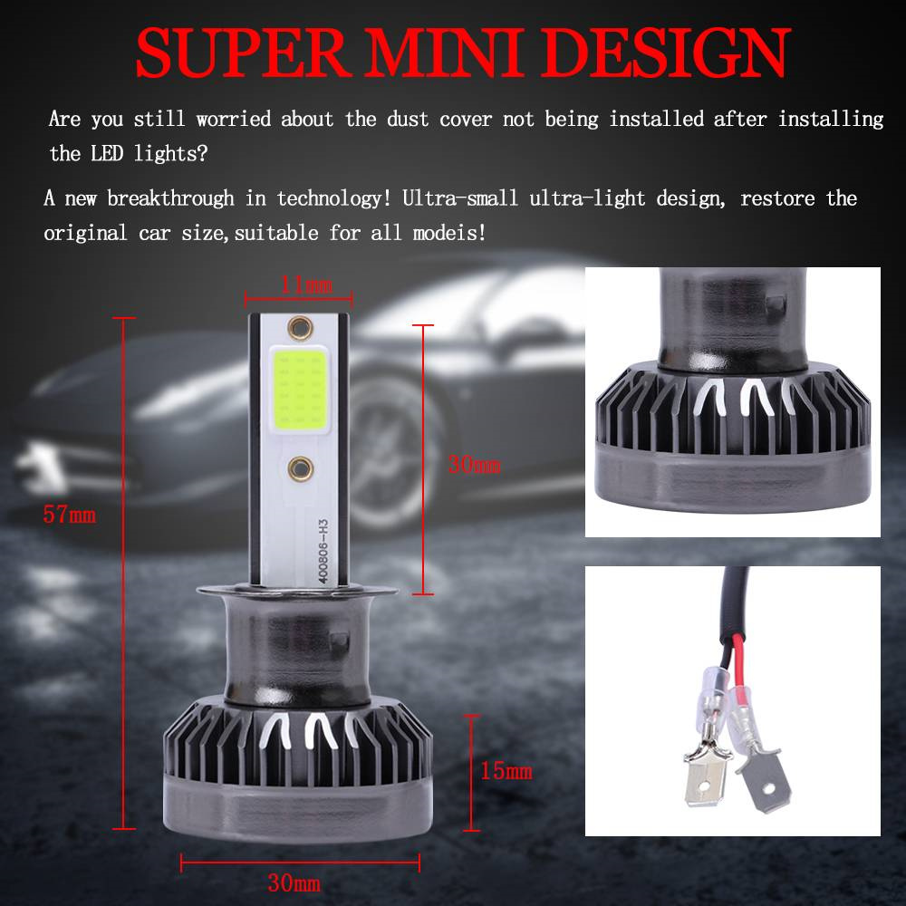 2x 8000K MINI H3 LED Headlight Bulb High Low Beam Lamp COB Front Light 110W