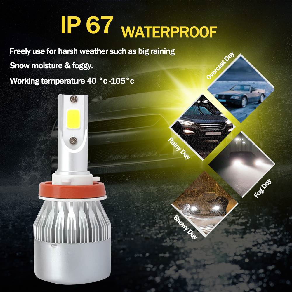 H11 H8 H9 3000K Golden Yellow High Power LED Headlight Bulbs High Low Beam Kit