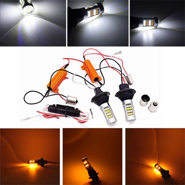 Ba15s Dual Color 7444 7443 LED Turn Signal Light Bulbs Parking DRL Switchba Kit