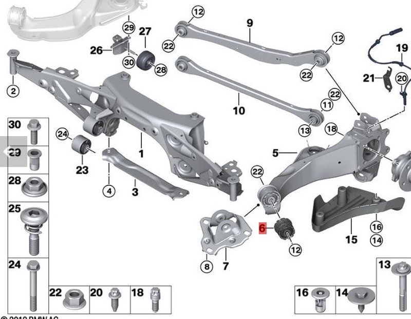 OE:33326864237 BMW X2 (F39) sDrive20iM rubber mount kit for off-road use, 20 models, 2019-2020.
