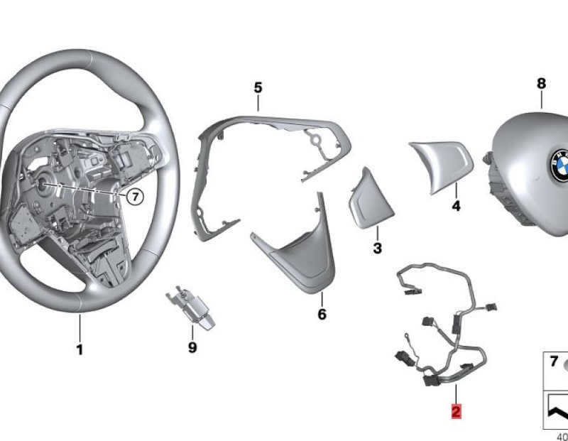OE: 32306871214 Connecting wires to the steering wheel of a BMW X2 (F39) sDrive20iM off-road kit for 20 models from 2019-2020.