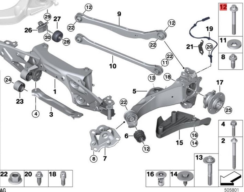 OE:33326858053 ASA bolt with flange M12X1, 5X75-10.9 BMW X2 (F39) sDrive20iM off-road kit for 20 models from 2019-2020.