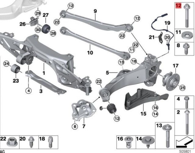 OE:33326858053 Болт ASA с фланцем М12Х1, 5Х75-10,9 BMW X2 (F39) sDrive20iM комплект для бездорожья 20 моделей 2019-2020 гг.