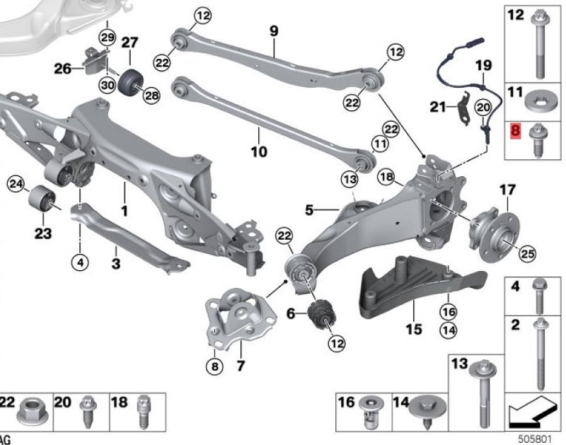 OE:31106885162 Combined bolt ASAM12X1.5X34 BMW X2 (F39) sDrive20iM off-road kit for 20 models from 2019-2020.