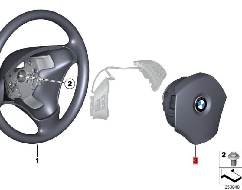 OE:32306779829 Driver's side airbag module for BMW X1 (E84) sDrive18i manual transmission 13, model years 2012-2014.