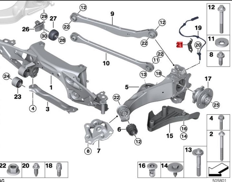 OE:34526865028 Rear right brake hose bracket BMW X2 (F39) sDrive20iM off-road kit for 20 models 2019-2020.