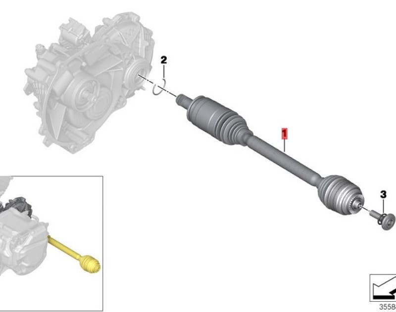 OE:33207641212 Output shaft, right, D=35MM BMW i3 (I01) Extended model range of 14 models from 2014-2016