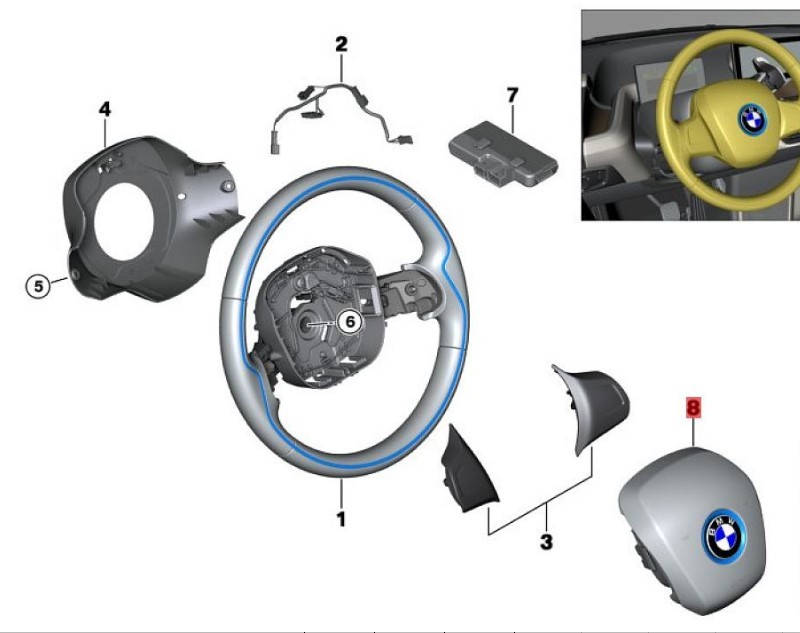 OE:32306870363  Модуль подушки безопасности со стороны водителя BMW i3 (I01) Расширенный модельный ряд 14 моделей 2014-2016 гг.