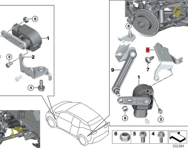 OE:37146855668 Левая сторона датчика высоты подставки BMW i3 (I01) Расширенный модельный ряд 14 моделей 2014-2016 гг.