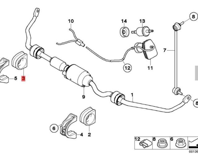 OE:31356753913 Стабилизатор поперечной устойчивости с резиновыми опорами БМВ 7 серии (Е66) 760Li05 2005-2008