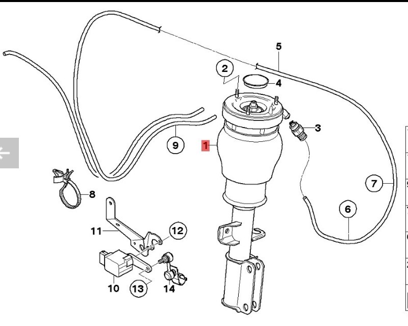 OE:37116761444 Pneumatic shock absorber strut RP right front BMW X5 (E53) 3.0i 2002-2006