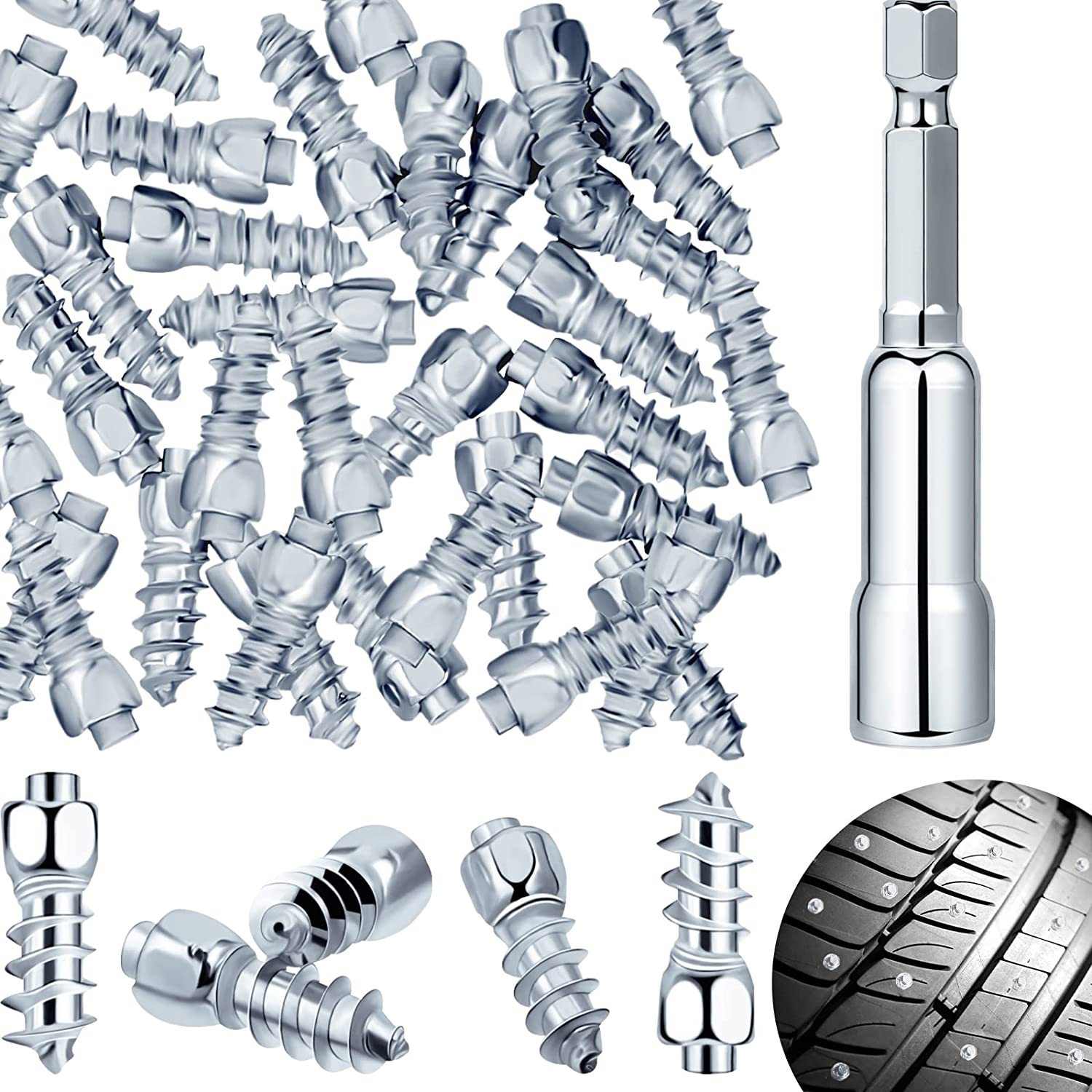 Carbide Screw Tire Studs Wheel Tyre Snow Studs Snow Tire Spikes Trim Screw in Tire Studs with Installation Tool for Car Truck Bicycle Boot Motorcycle ATV SUV Auto Accessories, 12 mm (150 Pieces)