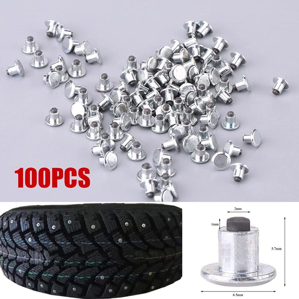Tire Stud Screws,100pcs 6.5mm/0.26" Wheel Tyre Stud Screws Snow Tire Spikes for Bike Car Motorcycle ATV Shoes Steel &amp; Tungsten Steel