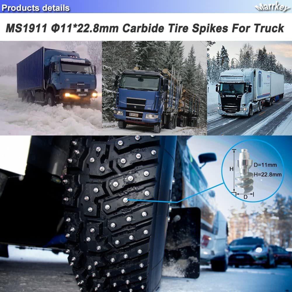 Carbide Tires Studs, Marrkey 22.8mm Spikes for Tires-Security Anti-Skid Car Wheel Snow Tire Chains Studs for ATV SUV Motorcycle Loaders Tractors MS1911 (100)