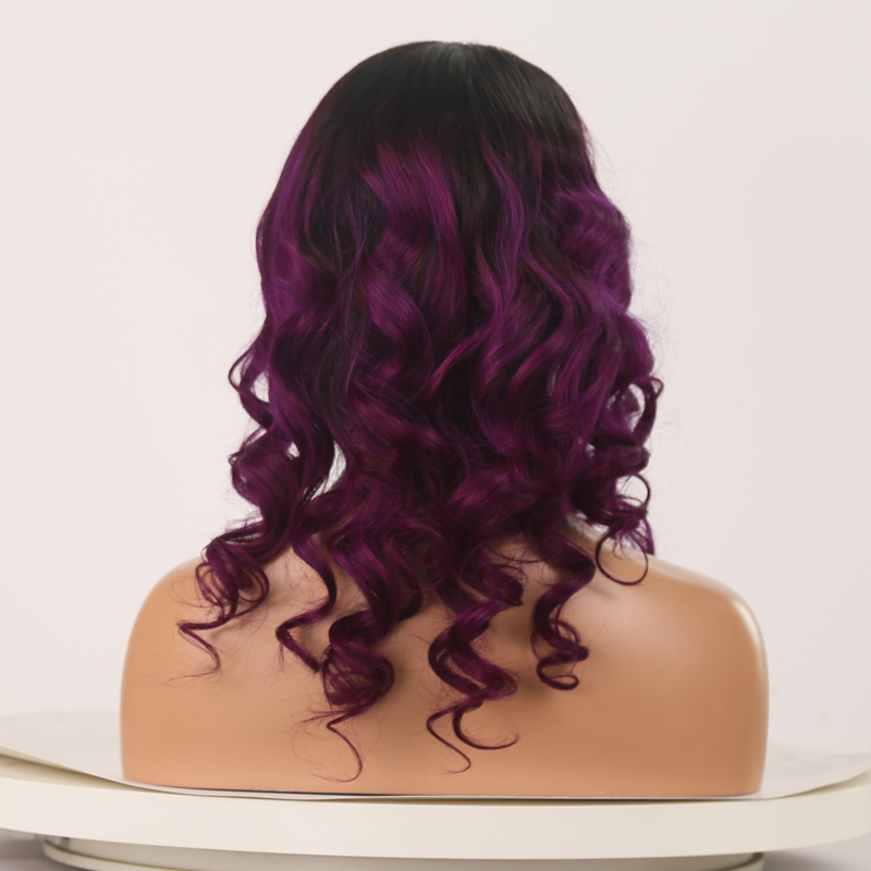 Long Loose Wave Virgin Hair 13*6 Lace Front  Wig  #1B/Purple Human Hair Wig