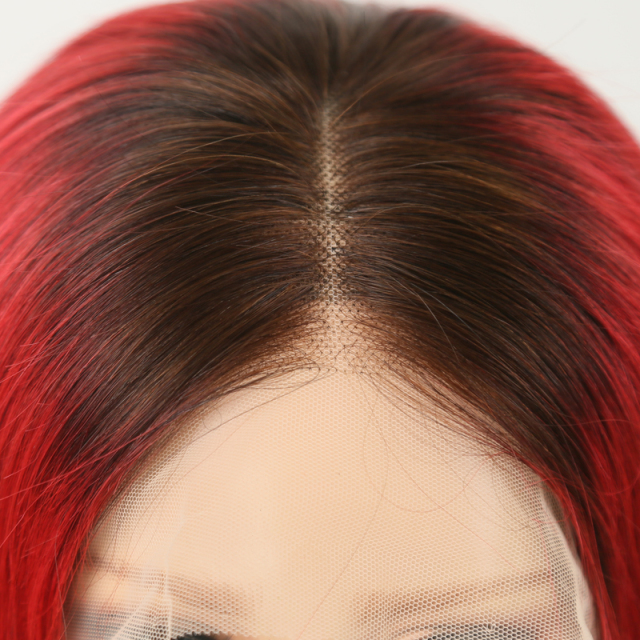 13x6 Lace Front Wig Virgin Human Hair Ombre #1B/Red Straight Bob Wig