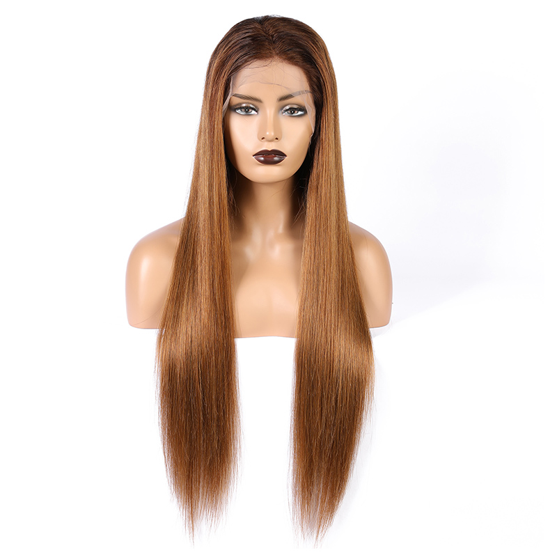Ombre Brown Long Straight Human Hair 13x6 Lace Front Wigs