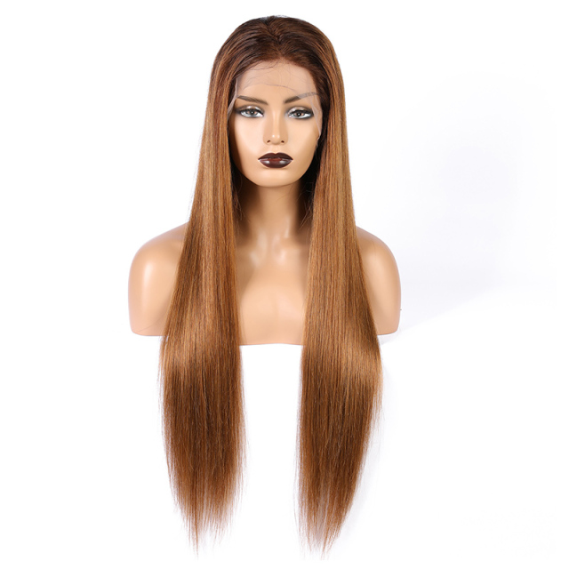 Ombre Brown Long Straight Human Hair 13x6 Lace Front Wigs