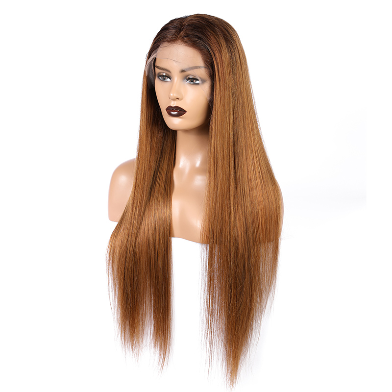 Ombre Brown Long Straight Human Hair 13x6 Lace Front Wigs