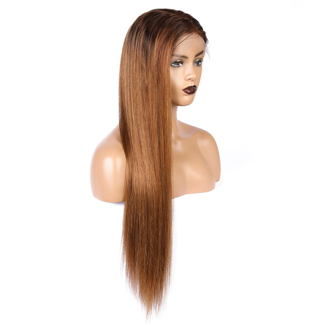 Ombre Brown Long Straight Human Hair 13x6 Lace Front Wigs