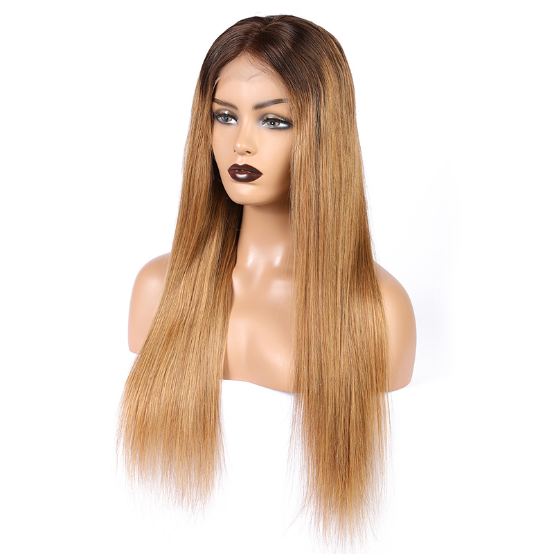 Long Ombre Brown Straight Human Hair Wigs HD Transparent Lace Front Wig