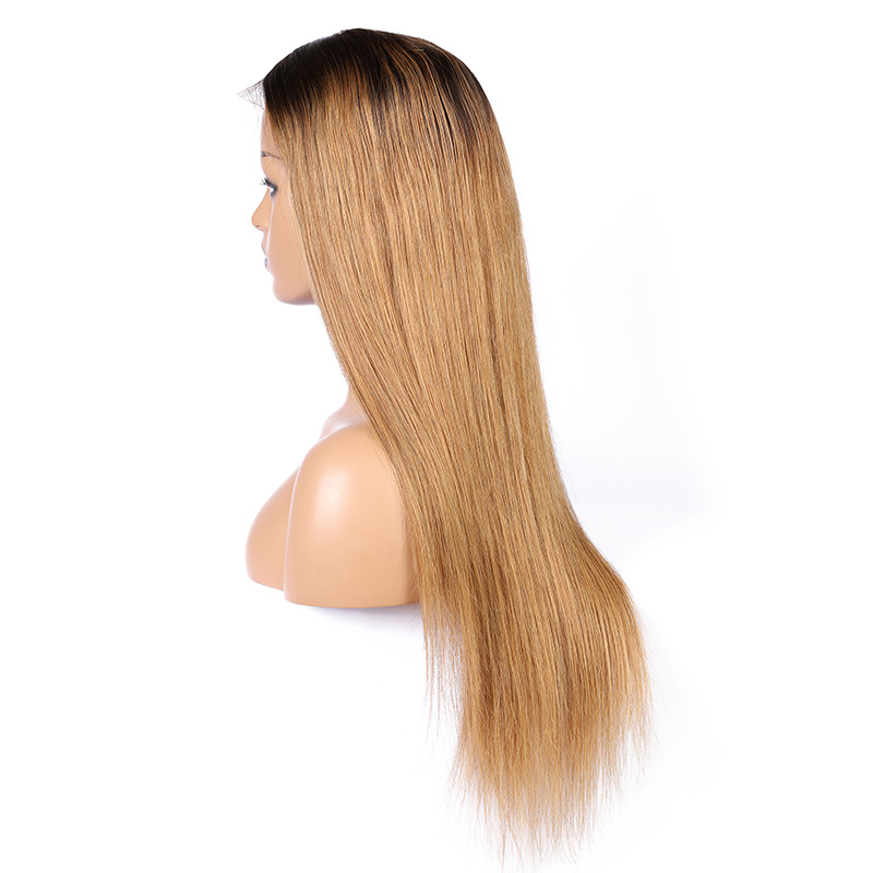 Long Ombre Brown Straight Human Hair Wigs HD Transparent Lace Front Wig