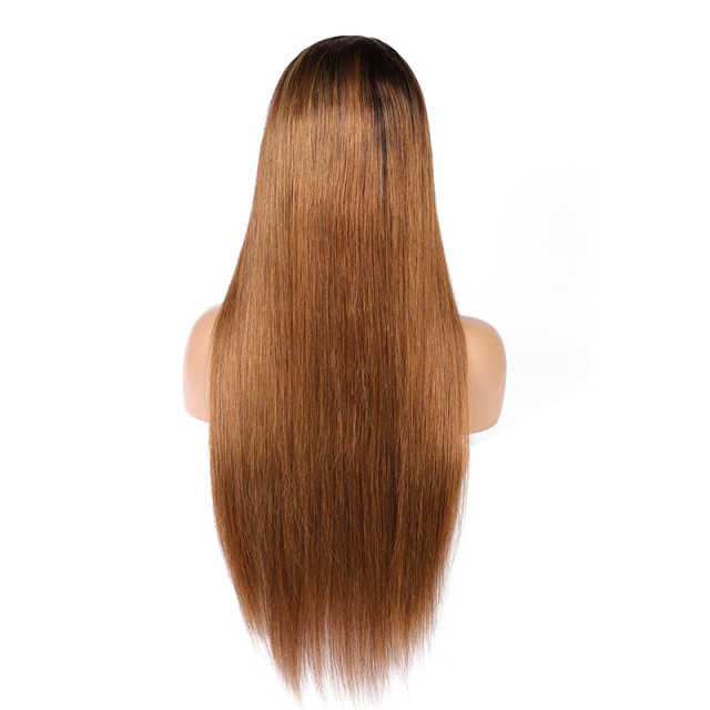 Ombre Brown Long Straight Human Hair 13x6 Lace Front Wigs