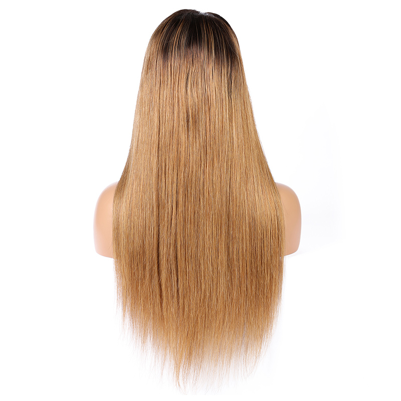 Long Ombre Brown Straight Human Hair Wigs HD Transparent Lace Front Wig