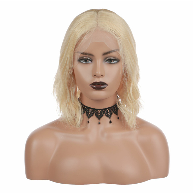 Virgin Human Hair Wigs Natural Wave #613 Blonde Bob Lace Front Wigs