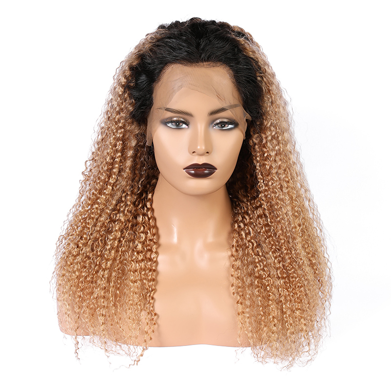 Afro Curly Brown Virgin Hair with Black Roots Wigs 13x4 Lace Front Wig Human Hair Wigs