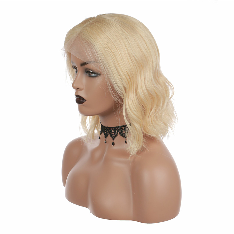 Virgin Human Hair Wigs Natural Wave #613 Blonde Bob Lace Front Wigs