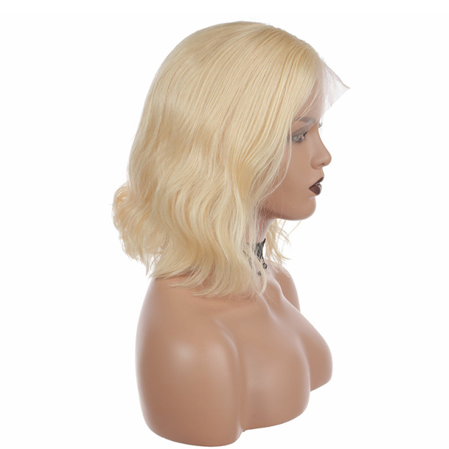 Virgin Human Hair Wigs Natural Wave #613 Blonde Bob Lace Front Wigs